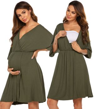 Ekouaer 3 in 1 Labor/Delivery/Hospital Gown Maternity Dress Nursing Nightgown Sleepwear for Breastfeeding